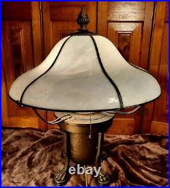 Arts and Crafts Slag Glass Lamp with Heavy Brass Base