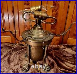 Arts and Crafts Slag Glass Lamp with Heavy Brass Base