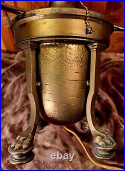 Arts and Crafts Slag Glass Lamp with Heavy Brass Base