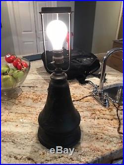 Arts and crafts slag stained glass lamp mission unusual base all original works