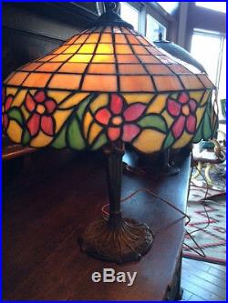 Arts crafts antique vintage slag glass leaded lamp handel bradley hubbard era nr