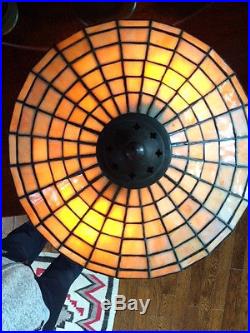 Arts crafts antique vintage slag glass leaded lamp handel bradley hubbard era nr