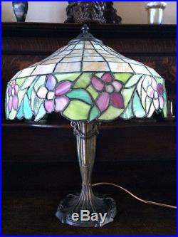 Arts crafts antique vintage slag glass leaded lamp handel bradley hubbard era nr