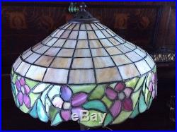 Arts crafts antique vintage slag glass leaded lamp handel bradley hubbard era nr