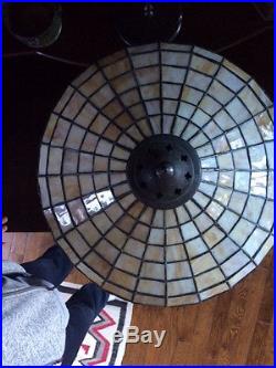 Arts crafts antique vintage slag glass leaded lamp handel bradley hubbard era nr
