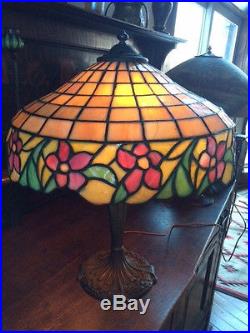 Arts crafts antique vintage slag glass leaded lamp handel bradley hubbard era nr