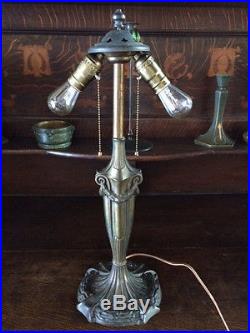 Arts crafts antique vintage slag glass leaded lamp handel bradley hubbard era nr