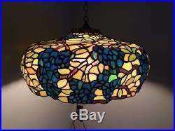 Arts crafts leaded slag glass antique hanging lamp shade Bradley hubbard Handel