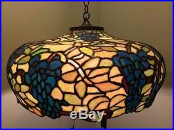 Arts crafts leaded slag glass antique hanging lamp shade Bradley hubbard Handel