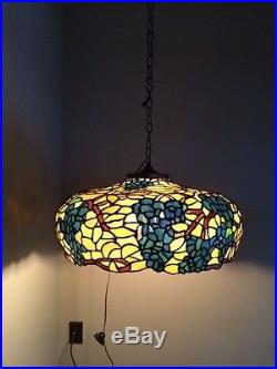Arts crafts leaded slag glass antique hanging lamp shade Bradley hubbard Handel