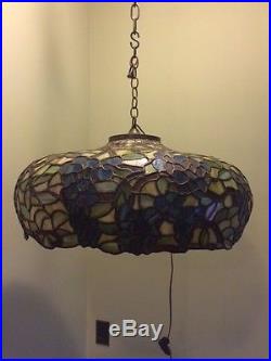 Arts crafts leaded slag glass antique hanging lamp shade Bradley hubbard Handel