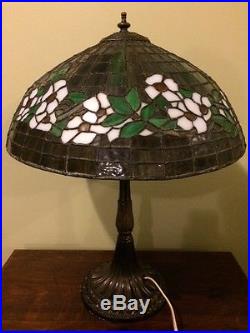 Arts crafts leaded slag glass antique vintage bradley hubbard handel era lamp nr