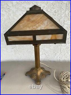 Arts crafts mission Metal slag glass Antique lamp handel bradley hubbard era NR