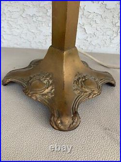 Arts crafts mission Metal slag glass Antique lamp handel bradley hubbard era NR
