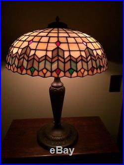 Arts crafts mission antique vintage slag glass leaded lamp bradley hubbard era