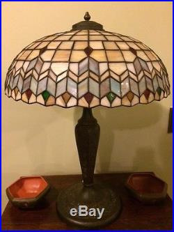 Arts crafts mission antique vintage slag glass leaded lamp bradley hubbard era