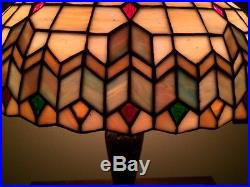 Arts crafts mission antique vintage slag glass leaded lamp bradley hubbard era