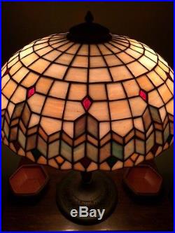 Arts crafts mission antique vintage slag glass leaded lamp bradley hubbard era