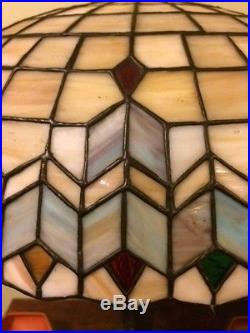 Arts crafts mission antique vintage slag glass leaded lamp bradley hubbard era
