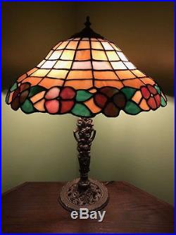 Arts crafts mission leaded slag glass antique Bradley hubbard handel era lamp nr