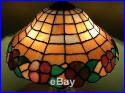 Arts crafts mission leaded slag glass antique Bradley hubbard handel era lamp nr