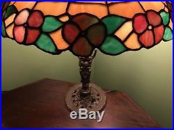 Arts crafts mission leaded slag glass antique Bradley hubbard handel era lamp nr