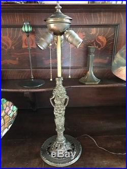 Arts crafts mission leaded slag glass antique Bradley hubbard handel era lamp nr