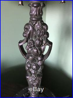 Arts crafts mission leaded slag glass antique Bradley hubbard handel era lamp nr