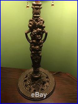 Arts crafts mission leaded slag glass antique Bradley hubbard handel era lamp nr
