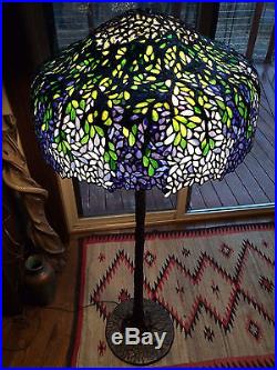 Arts crafts mission leaded slag glass floor lamp bradley hubbard handel type nr