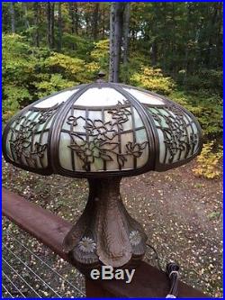 Arts crafts slag glass antique vintage handel bradley hubbard era panel lamp nr