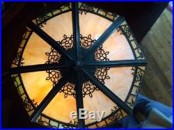 Arts crafts slag glass antique vintage handel bradley hubbard era panel lamp nr