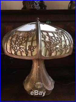 Arts crafts slag glass antique vintage handel bradley hubbard era panel lamp nr