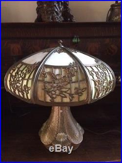 Arts crafts slag glass antique vintage handel bradley hubbard era panel lamp nr