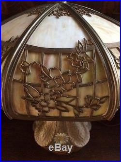 Arts crafts slag glass antique vintage handel bradley hubbard era panel lamp nr