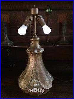 Arts crafts slag glass antique vintage handel bradley hubbard era panel lamp nr