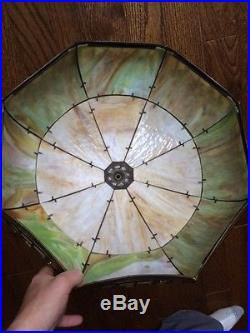 Arts crafts slag glass antique vintage handel bradley hubbard era panel lamp nr
