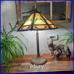 Atg Art Nouveau Brass Stamped Miller 1136 Working Lamp Slag Glass 6 Panel Shade