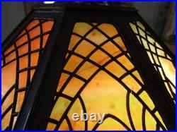 Atg Art Nouveau Brass Stamped Miller 1136 Working Lamp Slag Glass 6 Panel Shade