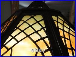Atg Art Nouveau Brass Stamped Miller 1136 Working Lamp Slag Glass 6 Panel Shade