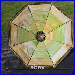 Atg Art Nouveau Brass Stamped Miller 1136 Working Lamp Slag Glass 6 Panel Shade