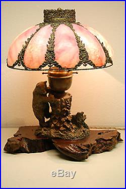 Austrian Russian Bronze Slag Glass Arts Crafts Black Forest Cigar Lighter Lamp