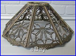 Authentic Antique Arts & Crafts Art Nouveau Slag Glass Bronze Lamp Shade 13