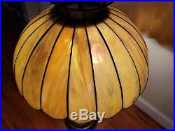 Authentic Antique Lamp 20 Panel Leaded Stained Swirled Slag Glass Bent Curved