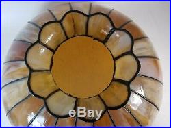 Authentic Antique Lamp 20 Panel Leaded Stained Swirled Slag Glass Bent Curved
