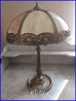 Awesome Antique Arts and Crafts Table Lamp Antique Bent Caramel Slag Glass Shade