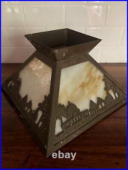 Awesome Arts and Crafts Table Lamp Caramel Slag Glass Shade Egyptian Design