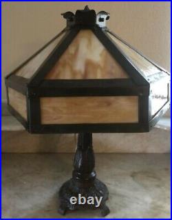 Awesome Table Lamp with Antique Hexagon Caramel Slag Glass Shade & Vintage Base