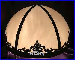 BEAUTIFUL ANTIQUE SIX PANEL SLAG GLASS & BRASS HANGING or LAMP DOME SHAPE SHADE