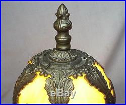 BEAUTIFUL Old Antique 6 Panel CARAMEL SLAG Bent GLASS Electric BOUDOIR LAMP